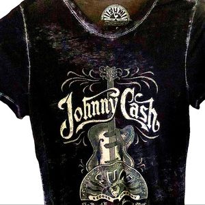Sun Records Johnny Cash Burnout Tshirt. Black with Tan Graphic. Size Small